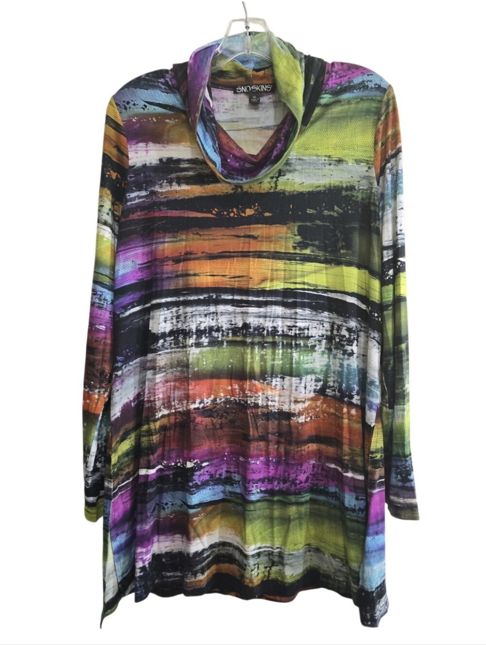 Sno Skins Multicolor Cowl Neck Tunic Top XL Side Slit Hems Art-to-wear Lagenlook